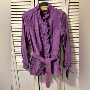Purple Pamela McCoy belted leather jacket
